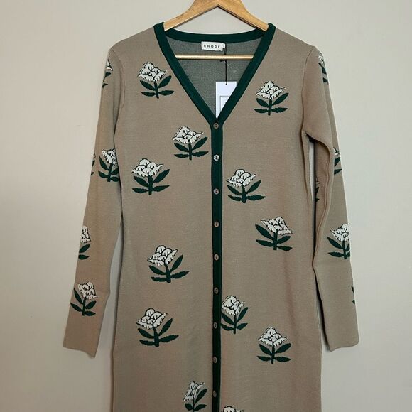 RHODE Avery Floral Button Front Knit Midi Sweater Dress Size XL - Picture 3 of 11